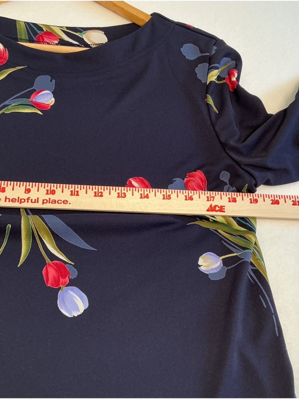Susan Graver Navy Floral 3/4 Sleeve Tunic Top - Picture 6 of 10
